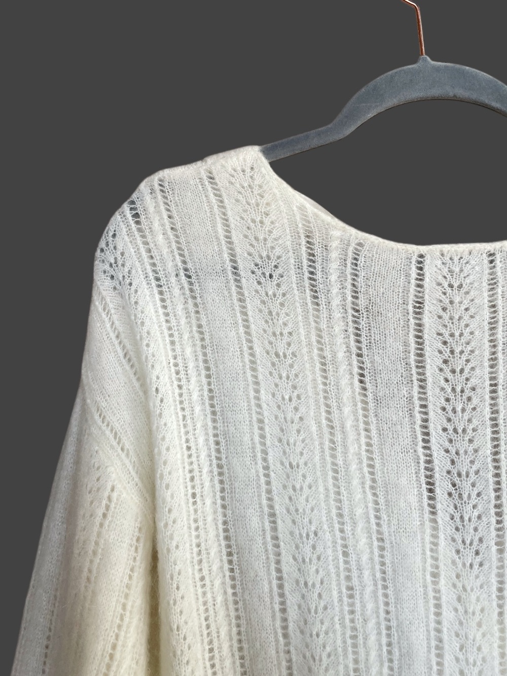 SEZANE Ecru Cream Mohair Wool Reversible V Neck Pointelle Knit Cristina Sweater - Picture 5 of 17